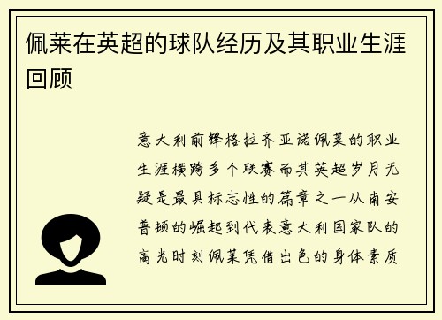 佩莱在英超的球队经历及其职业生涯回顾